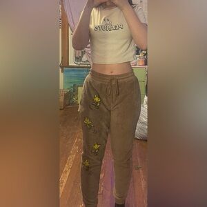 2-piece sleepwear for women, cropped shirt and soft cuffed sweats with tie